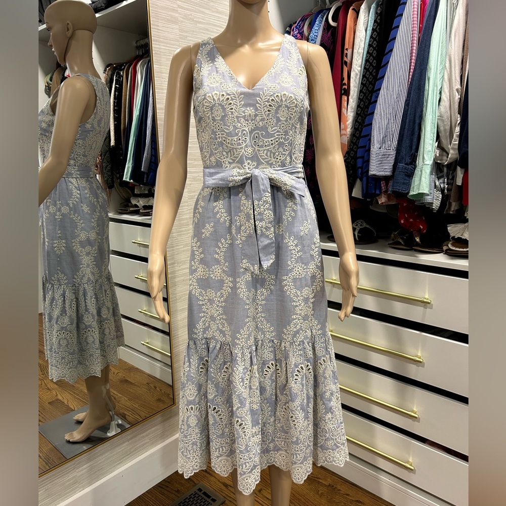 ANTONIO MELANI Light Blue and White Lace Midi Dress